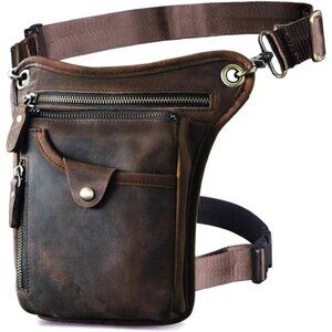 Mens Genuine Leather Outdoor Sporting Hicking Waist Hip Pack Drop Leg Thigh Bag